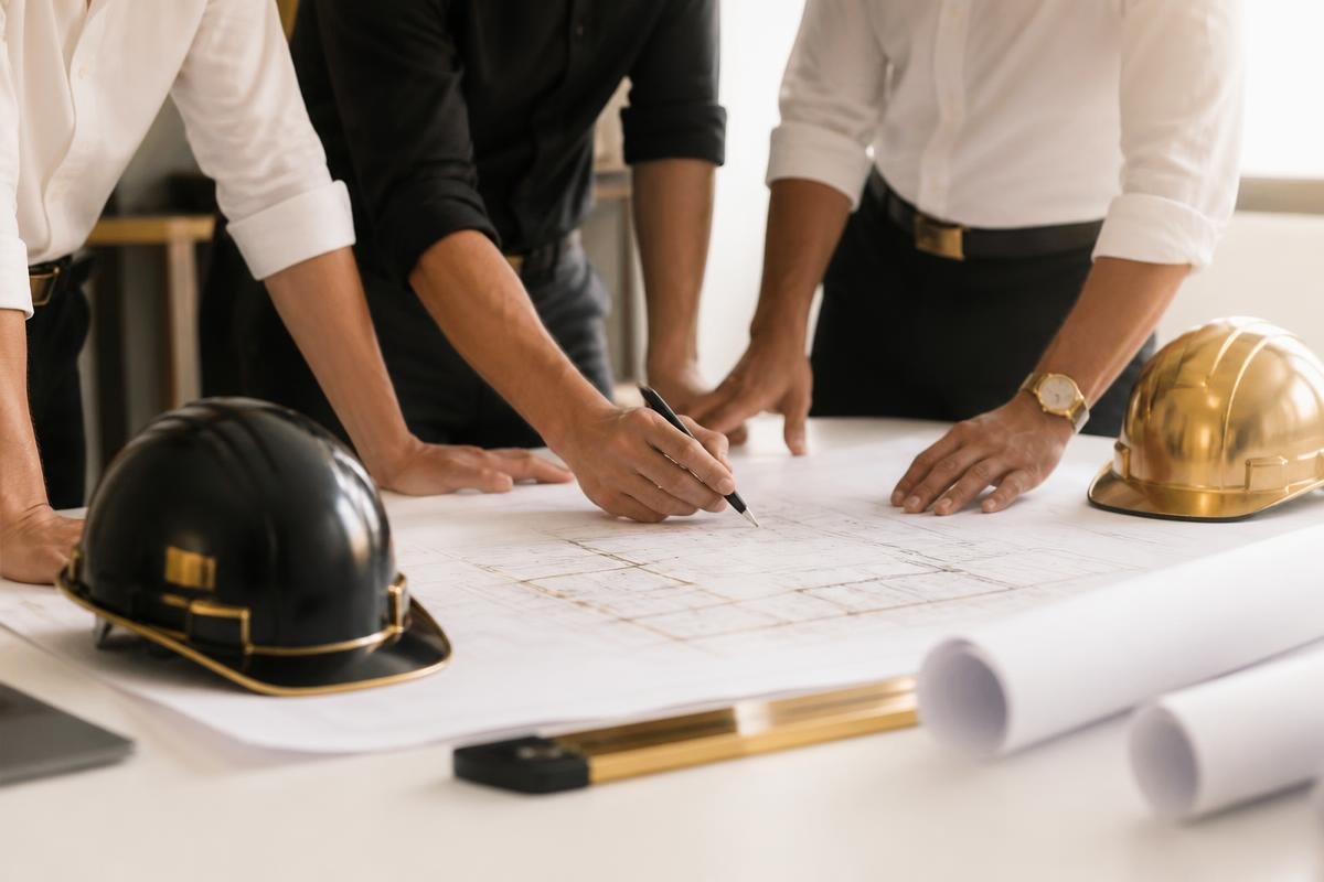 Axon Construction team reviewing project plans